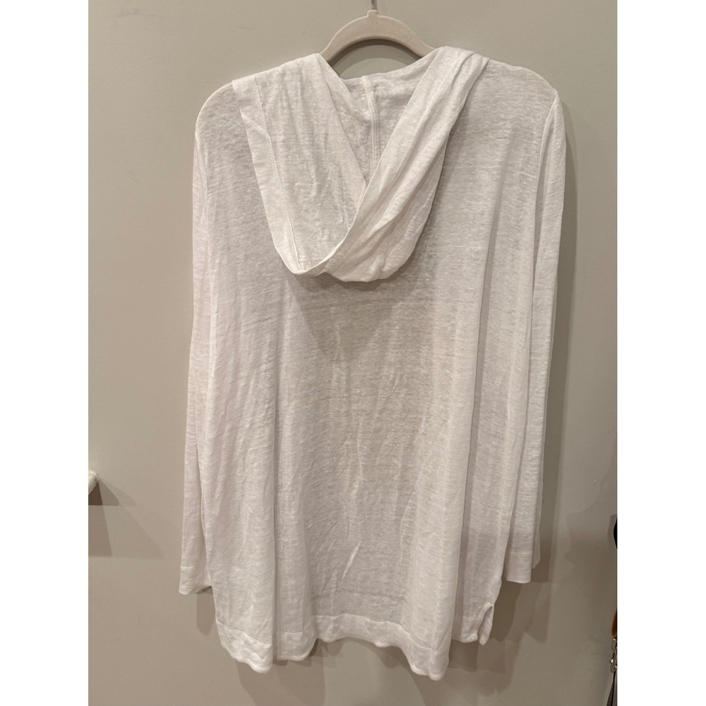 Tahari Women White 100% Linen Hooded Airy Cardigan NWT 2X Quiet Luxury Lagenlook - Picture 4 of 5